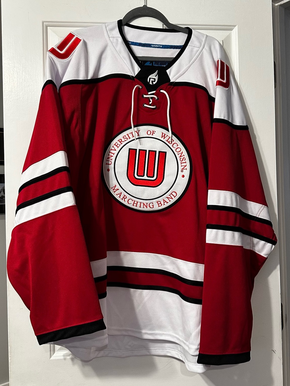 University of Wisconsin Marching Band Hockey Jersey. Size Adult XXL